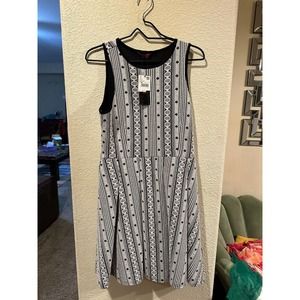 2Xtremz Black & White Patterned Sleeveless Knee-Length Dress Size M